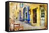 Colors of Sunny Greece - Retro Styled Artistic Picture-Maugli-l-Framed Stretched Canvas