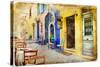 Colors of Sunny Greece - Retro Styled Artistic Picture-Maugli-l-Stretched Canvas