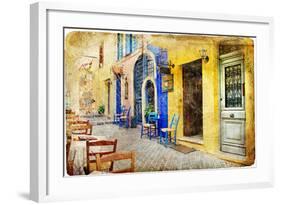 Colors of Sunny Greece - Retro Styled Artistic Picture-Maugli-l-Framed Art Print