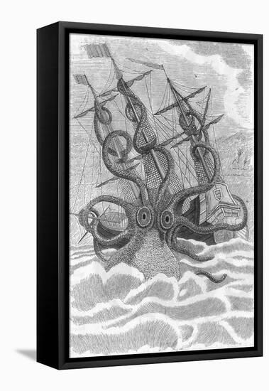Colossal Octopus Attacking Ship, 1801-Science Source-Framed Stretched Canvas