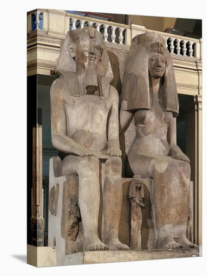 Colossal Statue of Amenhotep III and Tiyi-null-Stretched Canvas