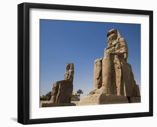 Colossi of Memnon Stand at Entrance to the Ancient Theban Necropolis on West Bank of Nile at Luxor-Julian Love-Framed Photographic Print