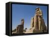 Colossi of Memnon Stand at Entrance to the Ancient Theban Necropolis on West Bank of Nile at Luxor-Julian Love-Framed Stretched Canvas