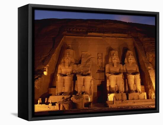 Colossi of Ramses II, Floodlit, Great Temple of Ramses II, Abu Simbel, Egypt-Strachan James-Framed Stretched Canvas