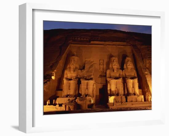 Colossi of Ramses II, Floodlit, Great Temple of Ramses II, Abu Simbel, Egypt-Strachan James-Framed Photographic Print