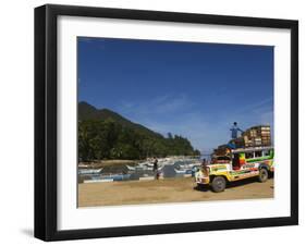 Colouful Jeepney Loading Up at Fishing Harbour, Sabang Town, Palawan, Philippines, Southeast Asia-Kober Christian-Framed Photographic Print