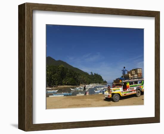 Colouful Jeepney Loading Up at Fishing Harbour, Sabang Town, Palawan, Philippines, Southeast Asia-Kober Christian-Framed Photographic Print