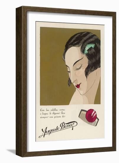 Colour Advertisement for a Hair Comb Worn in the Shingled Bob of an Elegant 1920s Lady-null-Framed Art Print