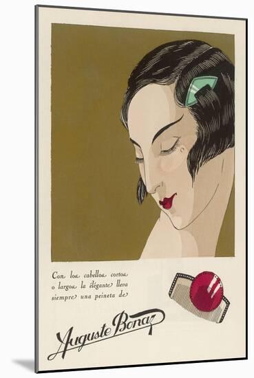 Colour Advertisement for a Hair Comb Worn in the Shingled Bob of an Elegant 1920s Lady-null-Mounted Art Print
