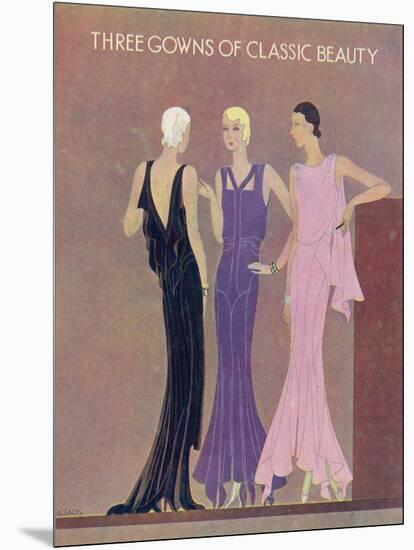 Colour Fashion Illustration Showing Three Glamorous Evening Gowns-null-Mounted Art Print