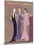 Colour Fashion Illustration Showing Three Glamorous Evening Gowns-null-Mounted Art Print