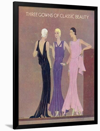 Colour Fashion Illustration Showing Three Glamorous Evening Gowns-null-Framed Art Print