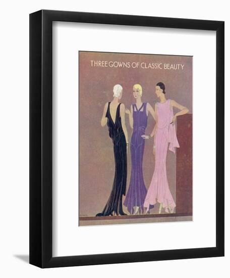 Colour Fashion Illustration Showing Three Glamorous Evening Gowns-null-Framed Art Print