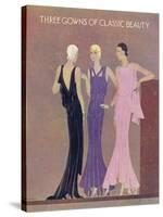 Colour Fashion Illustration Showing Three Glamorous Evening Gowns-null-Stretched Canvas