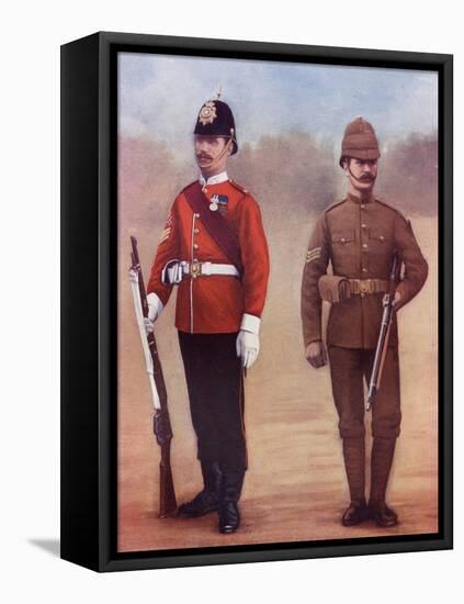 Colour-Sergeant of the West Yorkshire Regiment, Left, and a Sergeant of the Yorkshire Regiment-Louis Creswicke-Framed Stretched Canvas