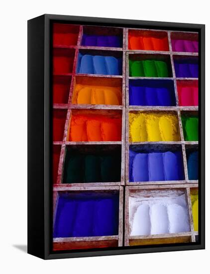 Coloured Dyes for Sale at Market Stall, Pashupatinath, Bagmati, Nepal-Richard I'Anson-Framed Stretched Canvas