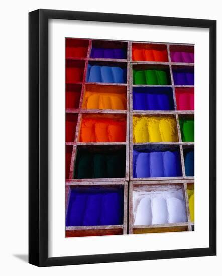 Coloured Dyes for Sale at Market Stall, Pashupatinath, Bagmati, Nepal-Richard I'Anson-Framed Photographic Print