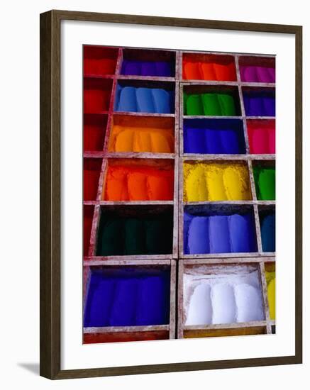 Coloured Dyes for Sale at Market Stall, Pashupatinath, Bagmati, Nepal-Richard I'Anson-Framed Photographic Print