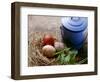 Coloured Eggs in Straw Nest; Blue Milk Can-Eising Studio - Food Photo and Video-Framed Photographic Print