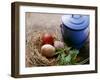 Coloured Eggs in Straw Nest; Blue Milk Can-Eising Studio - Food Photo and Video-Framed Photographic Print