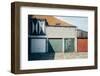 Coloured garages in inner courtyard, Zeeland, Holland-Seepia Fotografie-Framed Photographic Print