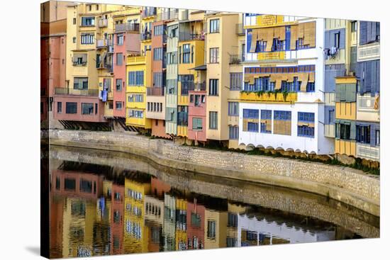 Coloured Houses on the Onyar River, Girona, Spain-Carlos Sanchez Pereyra-Stretched Canvas