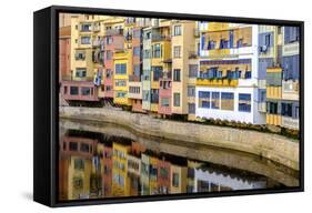 Coloured Houses on the Onyar River, Girona, Spain-Carlos Sanchez Pereyra-Framed Stretched Canvas