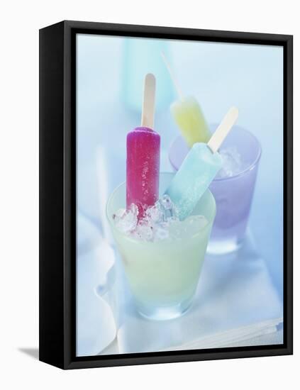 Coloured Ice Lollies in Glasses of Crushed Ice-Ian Garlick-Framed Stretched Canvas