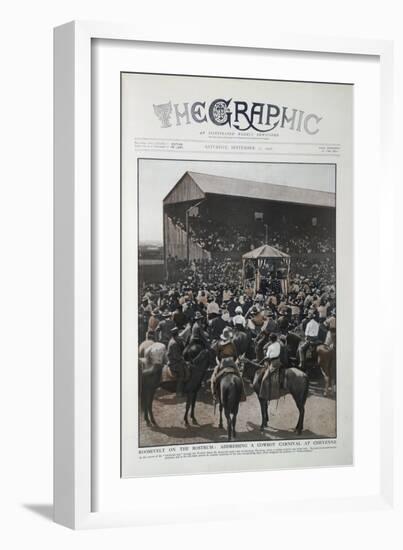 Coloured Photograph Of Roosevelt Addressing a Cowboy Carnival at Cheyenne-null-Framed Giclee Print