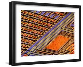 Coloured SEM of Surface of An EPROM Silicon Chip-Dr. Jeremy Burgess-Framed Photographic Print