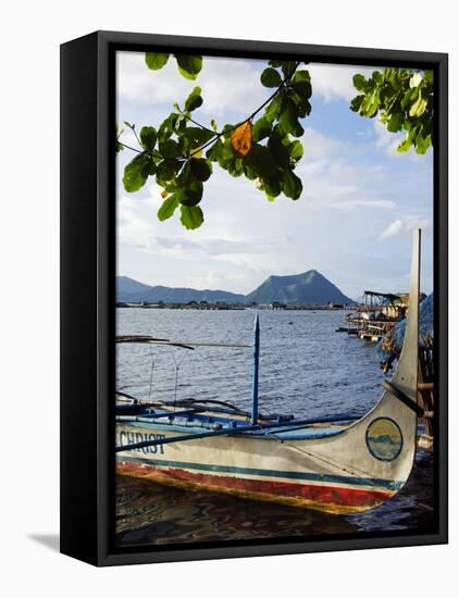 Colourful Banka Fishing Boats, Lake Taal, Taal Volcano in Back, Luzon, Talisay, Philippines-Christian Kober-Framed Stretched Canvas