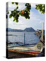 Colourful Banka Fishing Boats, Lake Taal, Taal Volcano in Back, Luzon, Talisay, Philippines-Christian Kober-Stretched Canvas