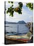 Colourful Banka Fishing Boats, Lake Taal, Taal Volcano in Back, Luzon, Talisay, Philippines-Christian Kober-Stretched Canvas