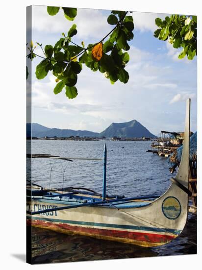 Colourful Banka Fishing Boats, Lake Taal, Taal Volcano in Back, Luzon, Talisay, Philippines-Christian Kober-Stretched Canvas