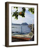 Colourful Banka Fishing Boats, Lake Taal, Taal Volcano in Back, Luzon, Talisay, Philippines-Christian Kober-Framed Photographic Print