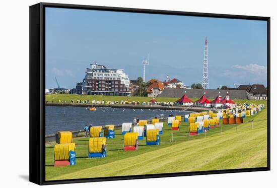 Colourful Beach Chairs on the Beach of Cuxhaven, Lower Saxony, Germany, Europe-Michael Runkel-Framed Stretched Canvas