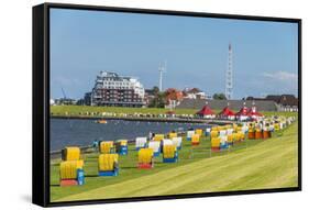 Colourful Beach Chairs on the Beach of Cuxhaven, Lower Saxony, Germany, Europe-Michael Runkel-Framed Stretched Canvas