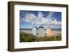 Colourful beach huts on pebble beach with blue sea and sky with clouds, Rageleje, Kattegat Coast, Z-Stuart Black-Framed Photographic Print