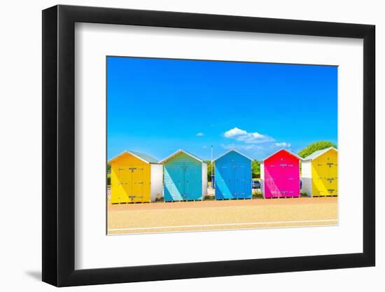 Colourful Beach Huts on the seafront at Eastbourne, East Sussex, England, United Kingdom, Europe-Barry Davis-Framed Photographic Print