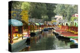 Colourful Boats at the Floating Gardens in Xochimilco-John Woodworth-Stretched Canvas