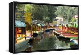 Colourful Boats at the Floating Gardens in Xochimilco-John Woodworth-Framed Stretched Canvas