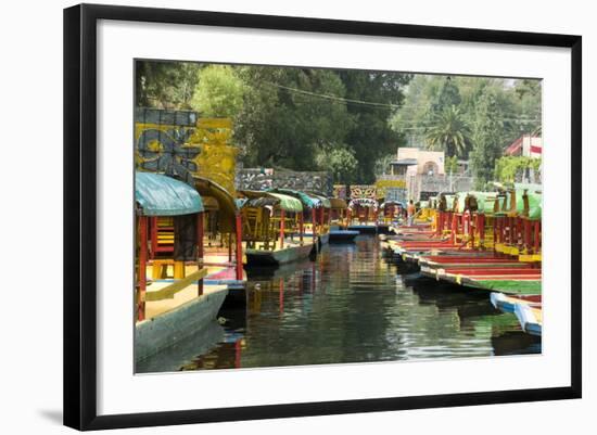 Colourful Boats at the Floating Gardens in Xochimilco-John Woodworth-Framed Photographic Print