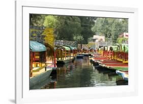 Colourful Boats at the Floating Gardens in Xochimilco-John Woodworth-Framed Photographic Print