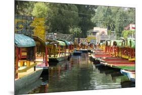 Colourful Boats at the Floating Gardens in Xochimilco-John Woodworth-Mounted Photographic Print
