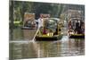 Colourful Boats at the Floating Gardens in Xochimilco-John Woodworth-Mounted Photographic Print