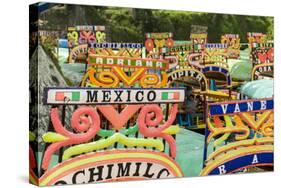 Colourful Boats at the Floating Gardens in Xochimilco-John Woodworth-Stretched Canvas