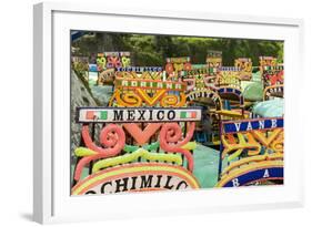 Colourful Boats at the Floating Gardens in Xochimilco-John Woodworth-Framed Photographic Print