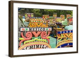 Colourful Boats at the Floating Gardens in Xochimilco-John Woodworth-Framed Photographic Print