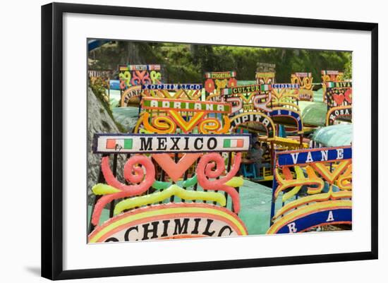 Colourful Boats at the Floating Gardens in Xochimilco-John Woodworth-Framed Photographic Print