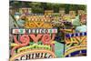 Colourful Boats at the Floating Gardens in Xochimilco-John Woodworth-Mounted Photographic Print